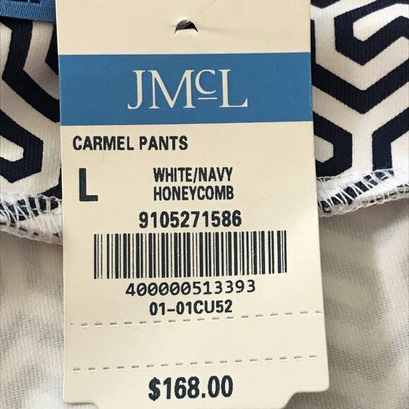 J. Mclaughlin Honeycomb Carmel Pants Women L Blue White Geometric Zip Pocket - Picture 4 of 13